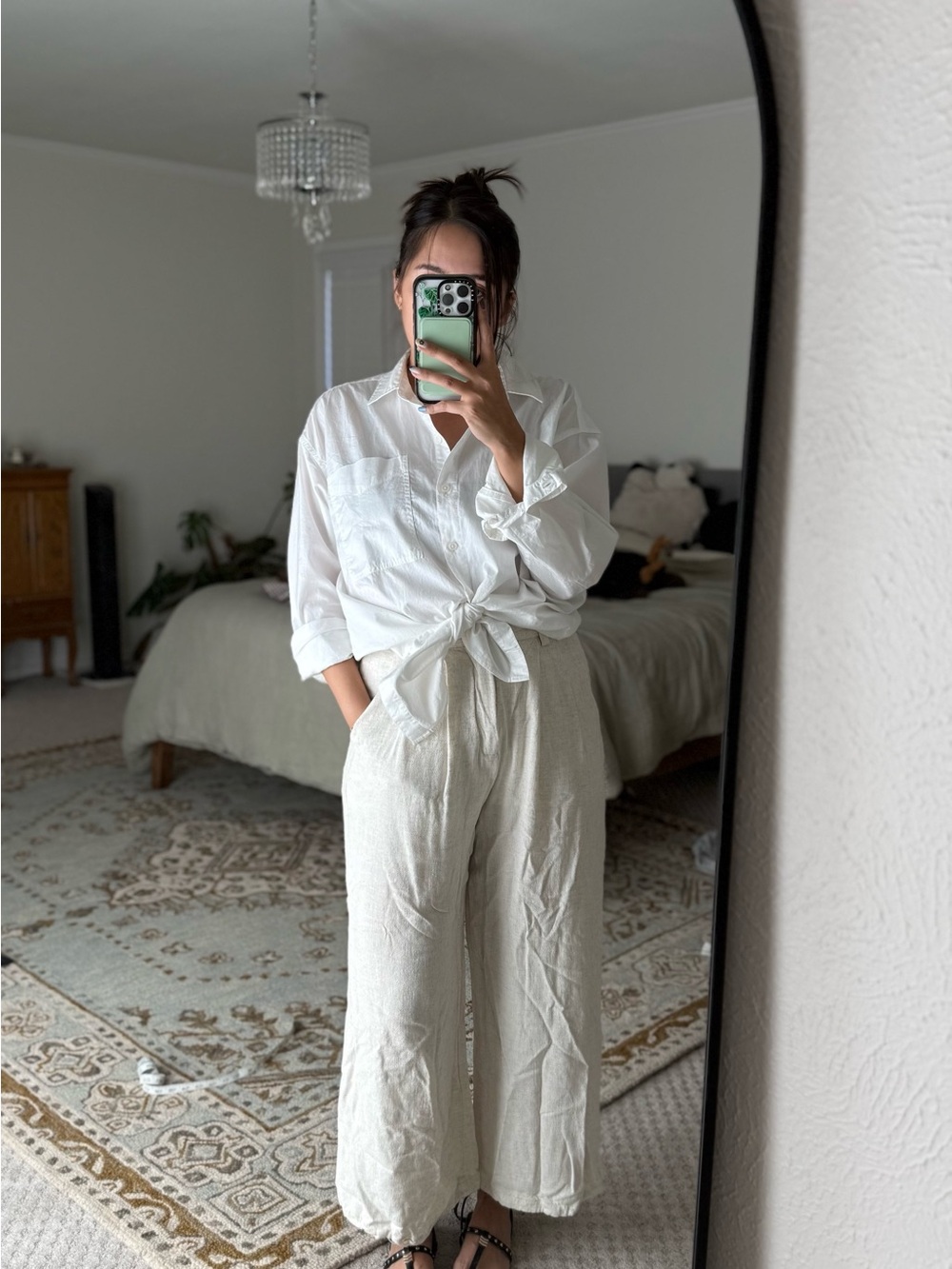 Relaxed Cream Wide-Leg Linen-Blend Pants